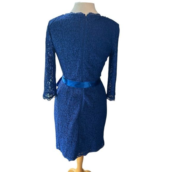 Adrianna Papell Blue Stretch Lace Mock Wrap Sheath Dress $209 Size 4 Cocktail - Picture 6 of 15